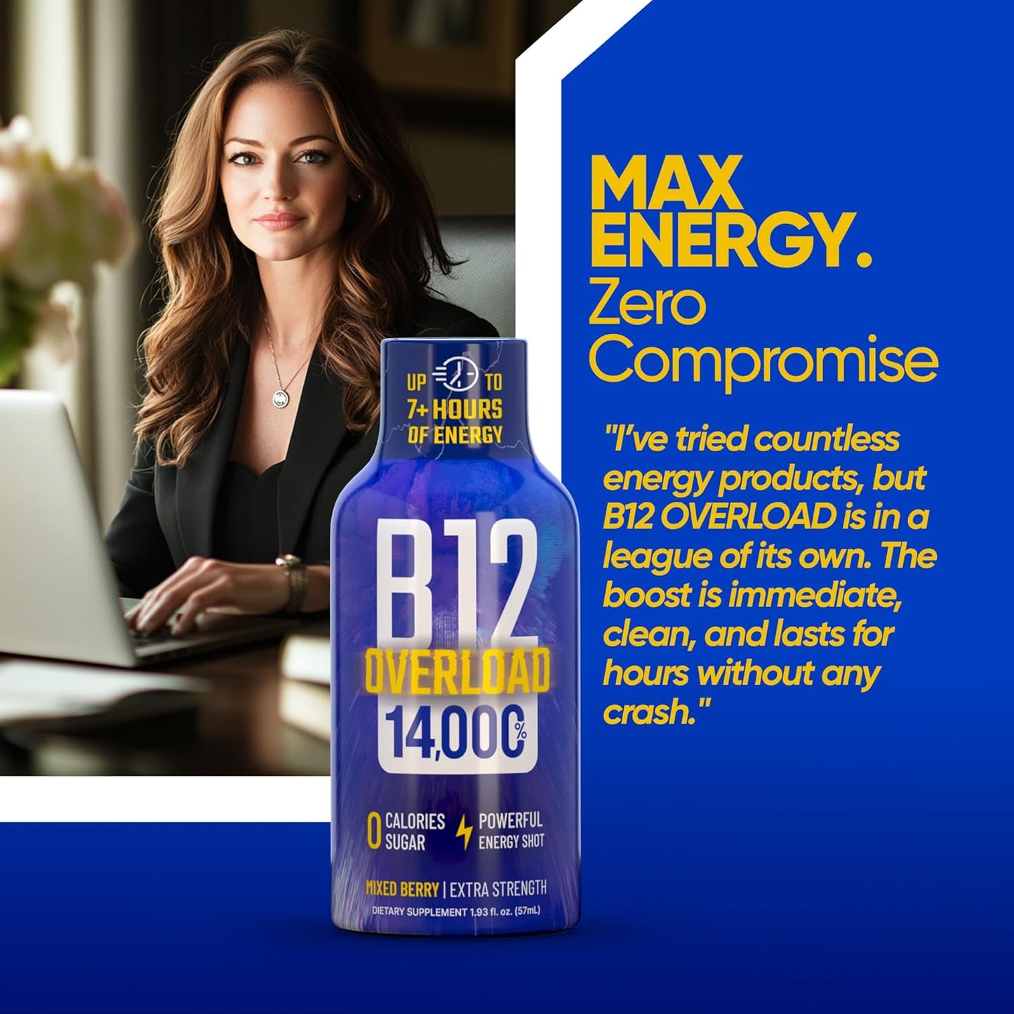 B12 Overload Extra Strength Energy Shot – Mixed Berry – 260mg Caffeine, 14000% B12, Electrolytes – Energy & Vitality Support – Zero Sugar No Calories – Vegan, Kosher, Gluten-Free – 1.93 fl oz, 12-Pack