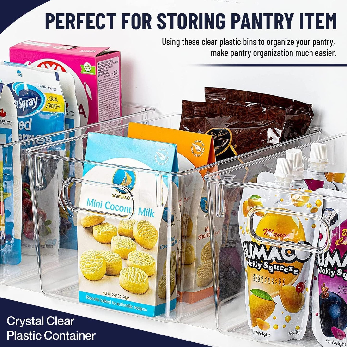 Clear Plastic Storage Bins with Lids, Perfect for Kitchen Organization or Pantry Organization and Storage, Stackable Fridge Organizer Bins, Storage Containers for Organizing, Cabinet Organizers