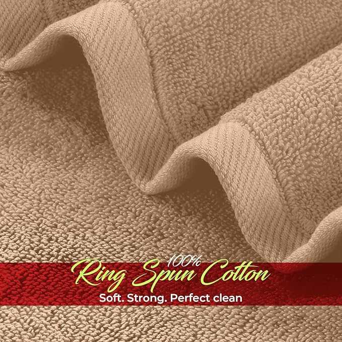 RIVERSIDE 24 Pack Washcloths Set - 100% Cotton [12x12 Inches] - Soft, Quick-Dry & Highly Absorbent Face Towels - Perfect for Bathroom, Gym, Hotel, Spa & Travel - Tan