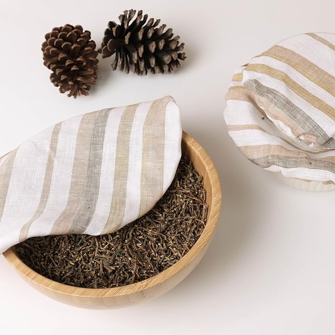 100% Linen Bowl Covers Reusable For Bread Proofing, 4 Pcs Elastic Cloth Fabric Colorful Stripe Bowl Covers, 5.9 * 7.9 * 9.8 * 11.8 Inches, Colorful 1