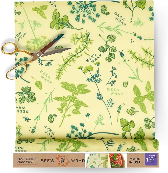 Bee's Wrap Vegan Beeswax Wraps for Food - Herb Garden Cut to Size 14x52" Wax Paper Roll - Made in USA Reusable Waxed Paper Bowl Covers, Organic Eco-Friendly Alternative to Aluminum Foil & Plastic Wrap
