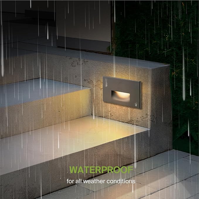 ASD LED Recessed Step Light Fixture, Outdoor & Indoor Stair Tread Lighting | 3CCT, Dimmable, Waterproof, ETL Listed | 3W 120LM 3000K-5000K 120V | Staircase Hardwired Illumination | Black, 4 Pack