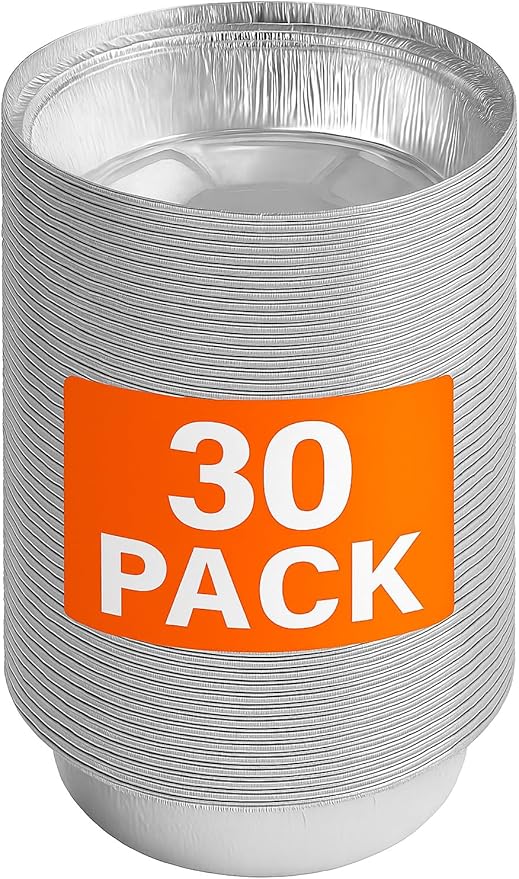 Ruthy's Outlet Round aluminum foil pans Disposable Tray Containers for Storing, Baking, Meal Prep & Reheating | Freezer & Oven Safe, Recyclable (30, 8" Round)