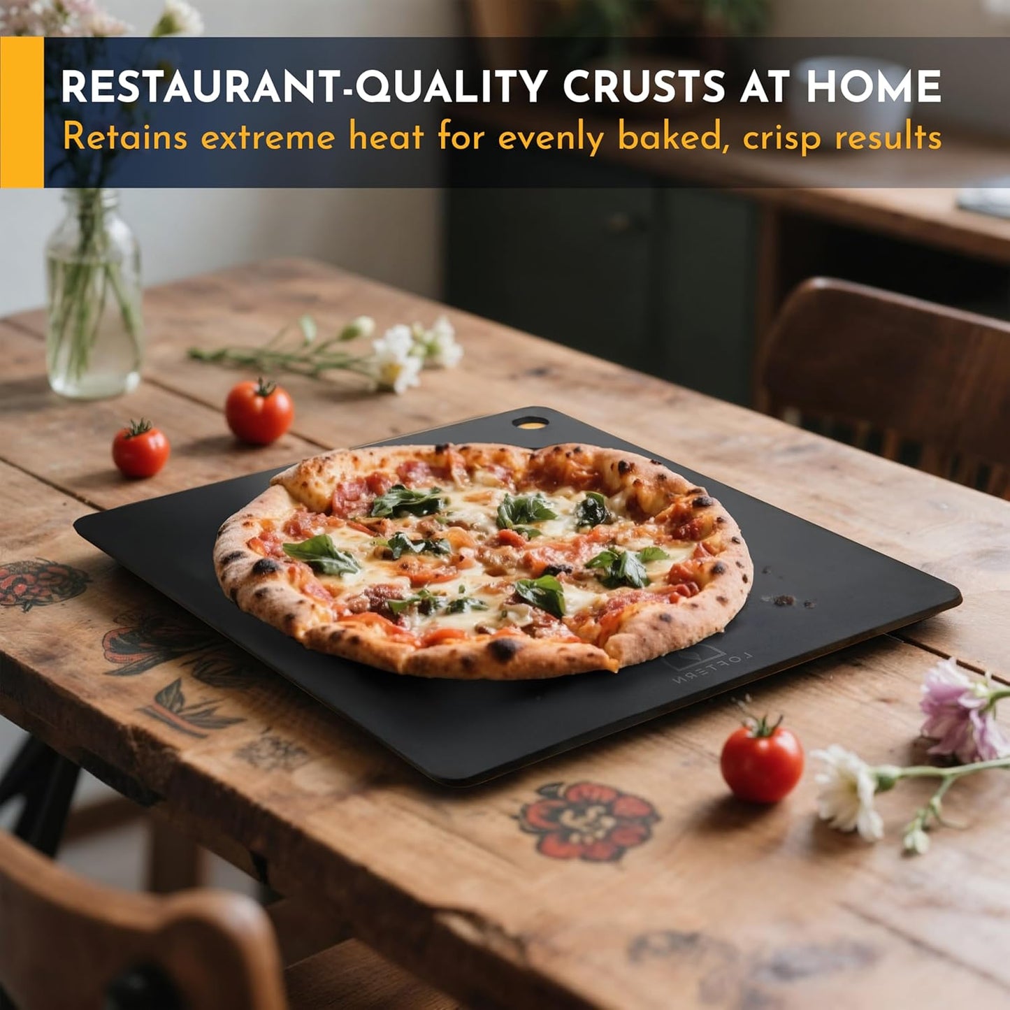 Loftern 14" x 16" Pizza Steel - Heavy-Duty Carbon Steel Baking Plate for Oven, Grill & Pizza Oven - Pro Pizza Stone for Bread, Sourdough, and Crisp Crust Perfection