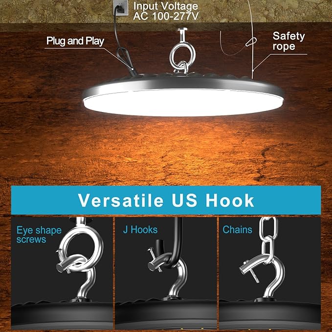 Lightdot 200W LED High Bay Shop Light 30000LM (Eqv.to 800W HPS/MH) UFO High Bay LED Lights, 5000K Daylight IP65 for Commercial Warehouse Lighting AC100-277V -8 Pack