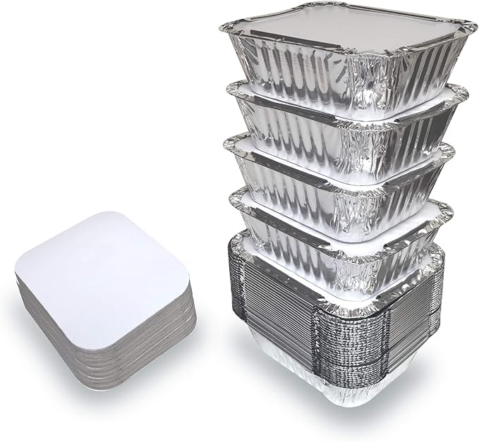 Spare Essentials 55 Pack - Small Foil Pans with Lids - Aluminum To Go Food Containers with Lids - 1lb Mini Aluminum Pans - Freezer Safe Foil Take out Trays - Heat proof Aluminum Meal Prep Containers