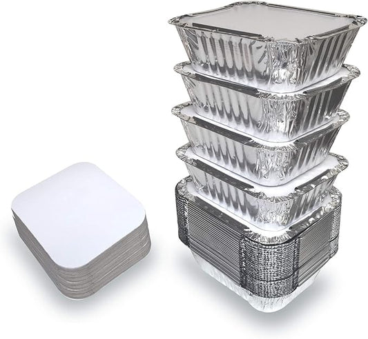Spare Essentials 55 Pack - Small Foil Pans with Lids - Aluminum To Go Food Containers with Lids - 1lb Mini Aluminum Pans - Freezer Safe Foil Take out Trays - Heat proof Aluminum Meal Prep Containers