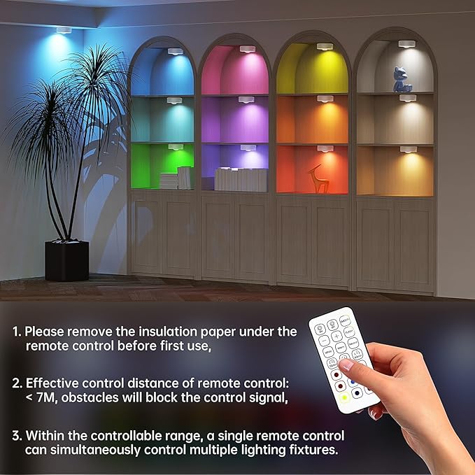 Under Cabinet Lighting Wireless,Puck Lights with Remote,LED 1200mAh Rechargeable,12 Colors RGB Indoor Cloest Light,Magnetic Night Lights,for Bedroom Kitchen Shelf Hallway Stairs 6 Pack