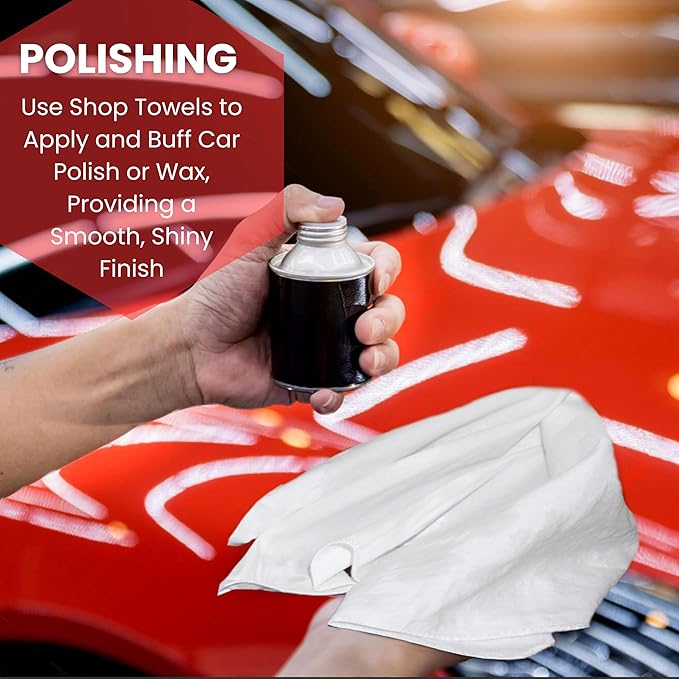 Shop Towels| Multipurpose Commercial and Residential shop cleaning| Car Wash, Polish, Housewares, Microwave, Coffee Machine, Restaurant, Bathrooms, Electronics, Auto Garage | 50 Pack 14"x12" White