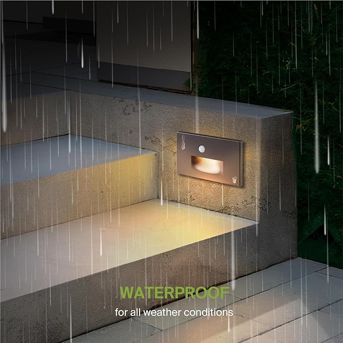 ASD LED Recessed Step Light Fixture, Dusk to Dawn Tread Lighting | 3CCT, Motion Sensor, Photocell, Waterproof, ETL Listed | 3W 120LM 3000K-5000K 120V | Staircase Illumination | Dark Bronze, 4 Pack