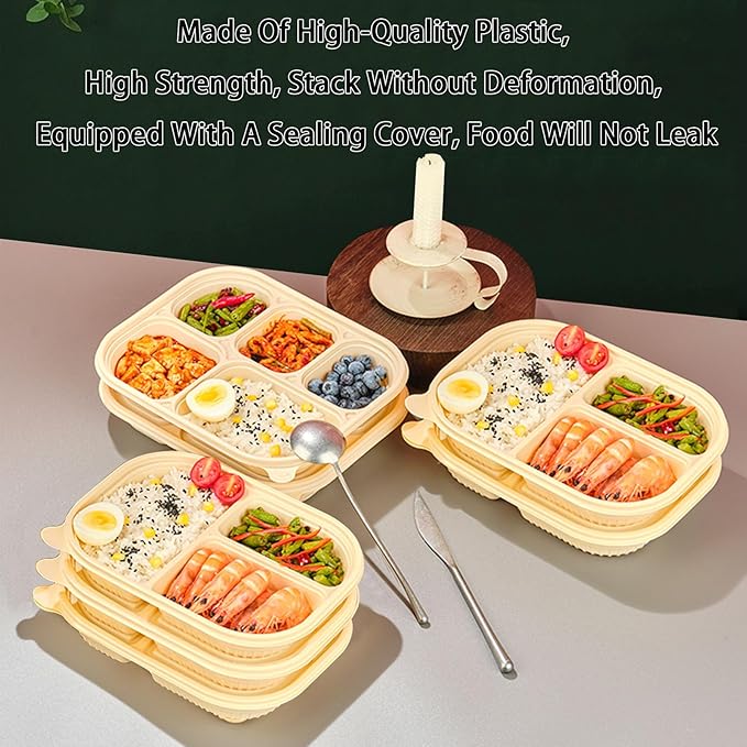 50 Packs of Disposable 36 Ounce Square Meal Prep Container, 3-Chamber Bento Box, Thickened Food Storage Container With Lid, Stackable.