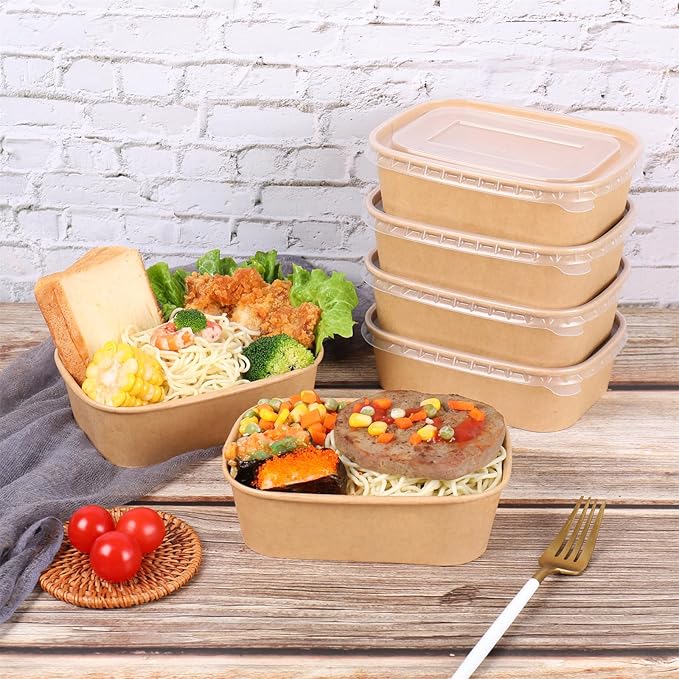 22OZ Disposable Kraft paper bowls with lids, Rectangle Food containers Soup Bowls Party Supplies Treat Bowls 50 PACK