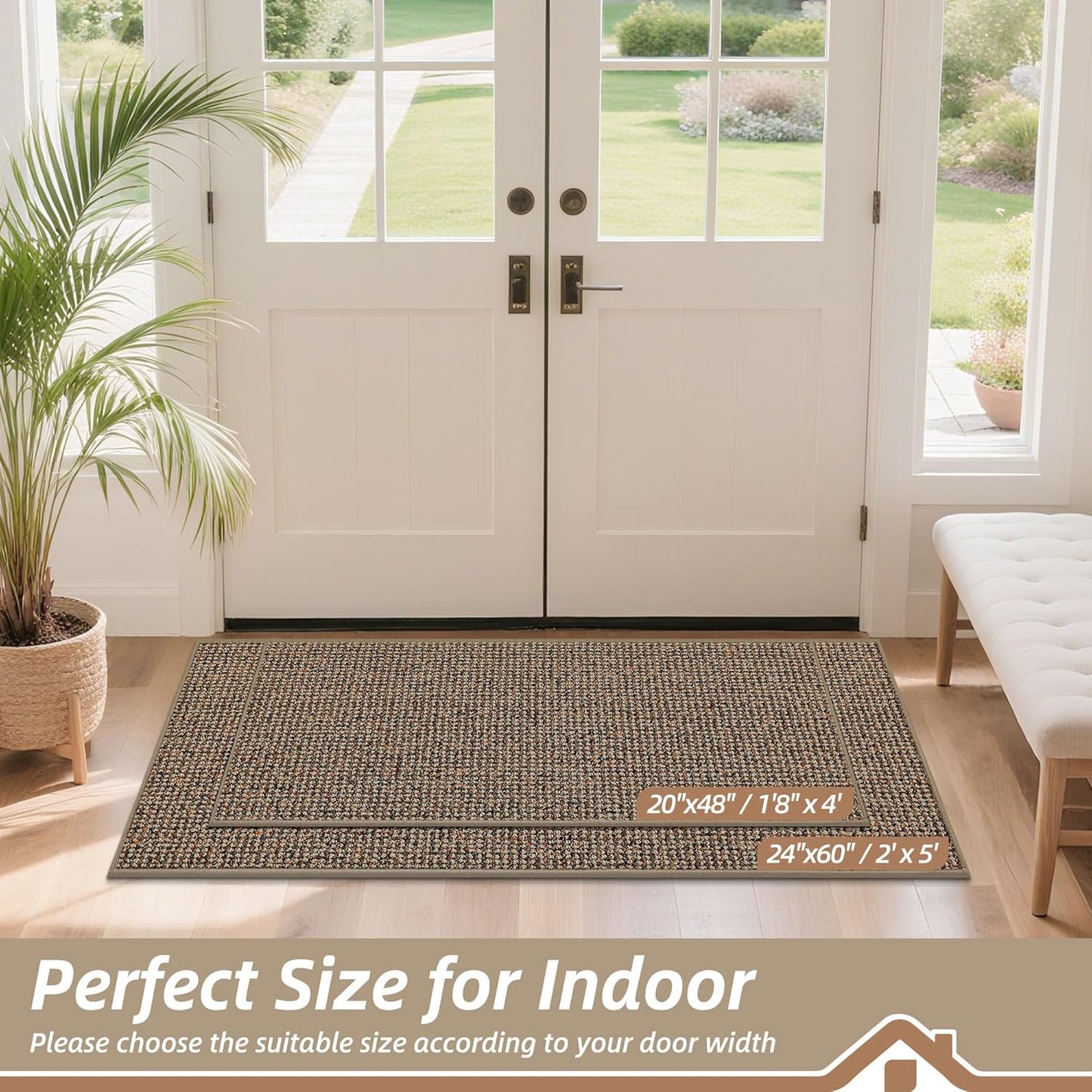 BEQHAUSE Dirt Trapper Door Mat 24" x 60", Non-Slip Washable Doormats Entrance Mat, Dirt Resistant and Absorbent Welcome Mat, Low Profile Floor Mats for Front Back Door and Entryway, Beige