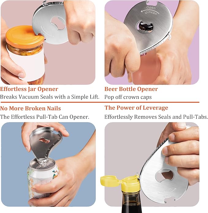 Jar Bottle Can Opener for Weak Hand & Seniors with Arthritis - Easy Twist Off Caps (0.6"-2.7") & Pull Tab Seals,Unique Kitchen Gadget,Multi,Portable Christmas Gifts for Elderly/Women/Men