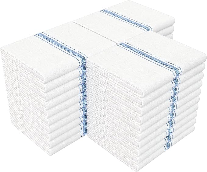RIVERSTREAM Dish Towels - (Blue, 30-Pack) 100% Cotton, 14 x 25 Inches, Super Absorbent, Reusable Cleaning Kitchen Dish Towels Set
