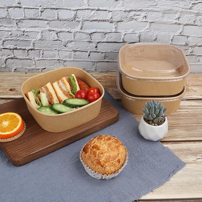 34 oz Disposable Kraft paper bowls with lids,Food containers Soup Bowls Party Supplies Treat Bowls 50 Pack