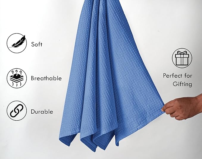 Sky Blue Waffle Dishcloths, 12x12 Inch, Absorbent, Durable, 100% Cotton, Soft, Quick Drying, Machine Washable, Perfect for Drying Dishes, Multipurpose Towels, Everyday Use, 12 Pack