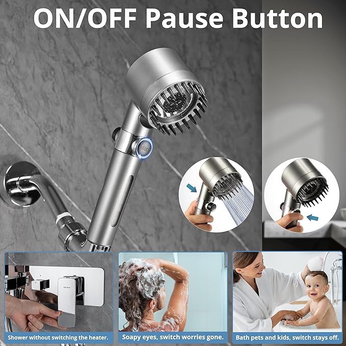 Fitered Shower Head with Handheld for Hard Water, High Pressure Handheld Shower Heads with On Off Switch, Showerhead with Long Hose(Gun Grey,2 Filters)
