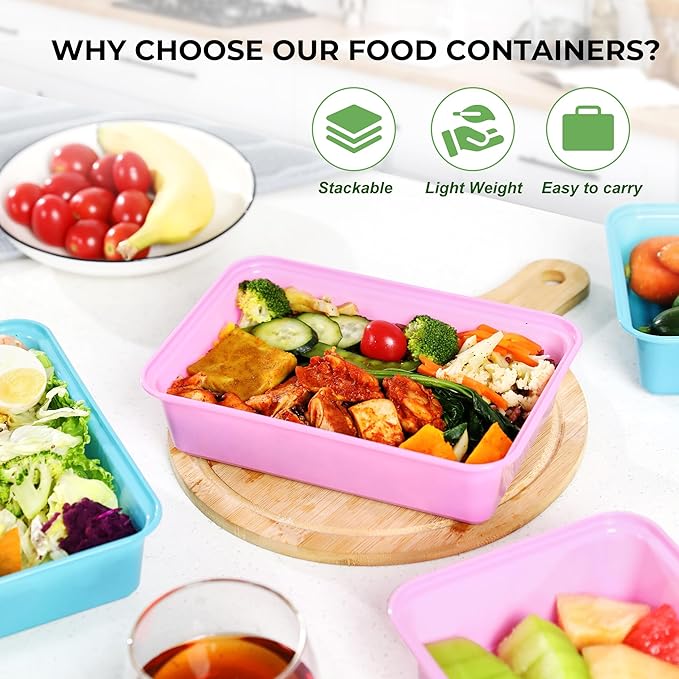 10 Pack 42 oz Meal Prep Containers, Reusable Plastic Food Prep Storage Containers with Printed Lids, Stackable, Leakproof, Microwave & Freezer & Dishwasher Safe,To Go Take Out Box, Lemon