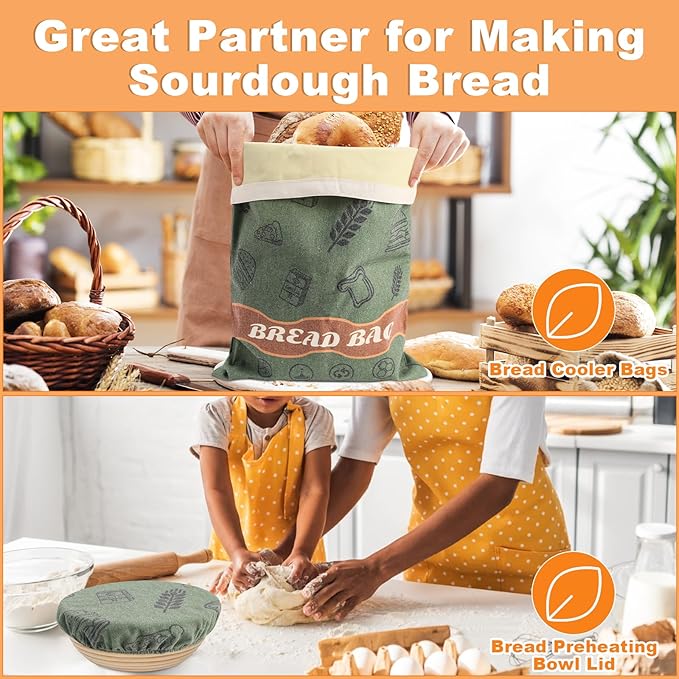 2 Pack Beeswax Bread Bags with 10'' Reusable Bowl Covers for Homemade Bread, Extra Large Reusable Beeswax Bags Set for Storage Sourdough,Large Capacity Breads Storage Bag to Keep Fresh (Green)