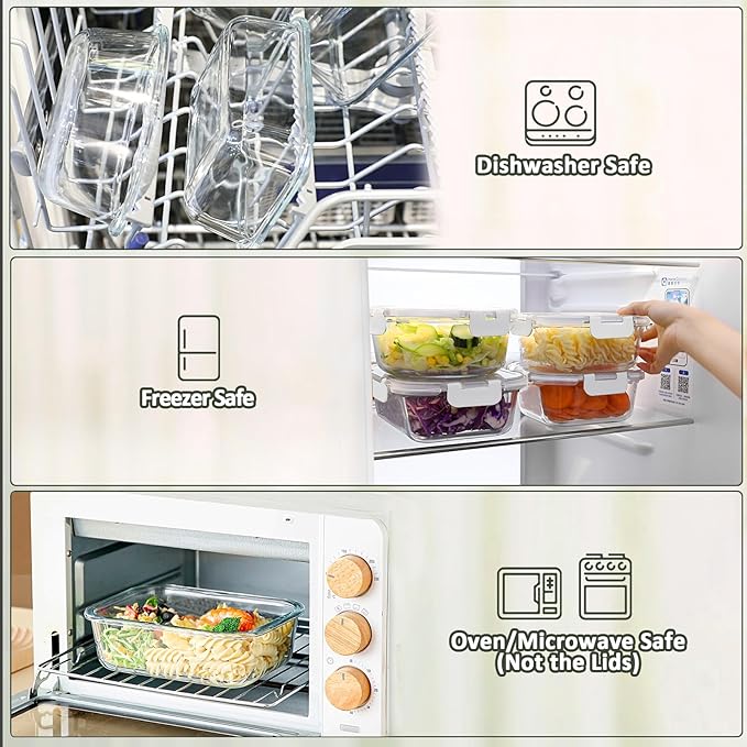 [8-Pack,30 oz]Glass Meal Prep Containers,MCIRCO Glass Food Storage Containers,Airtight Glass lunch Containers with Lids - BPA-Free Microwave, Oven, Freezer and Dishwasher, White