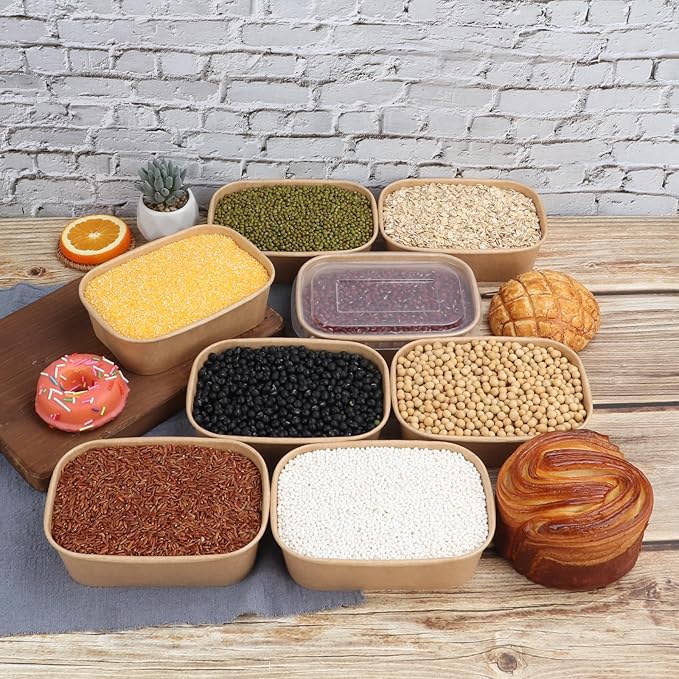 22OZ Disposable Kraft paper bowls with lids, Rectangle Food containers Soup Bowls Party Supplies Treat Bowls 50 PACK