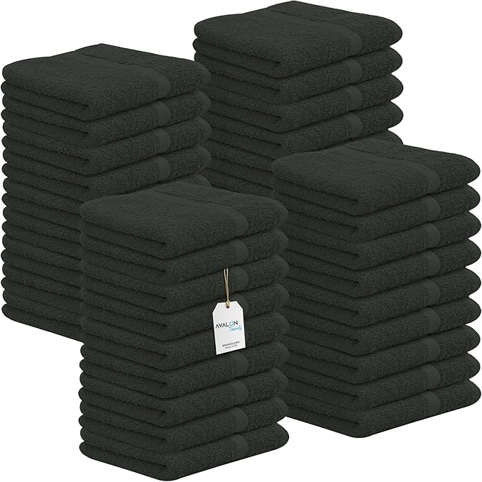Avalon Towels Cotton Washcloths – (Pack of 36) Size 12x12 Inches, 100% Ring Spun Cotton, Soft & Absorbent Face Towels, Gym Towels, Hotel and Spa Quality, Reusable Fingertip Towels (Grey)