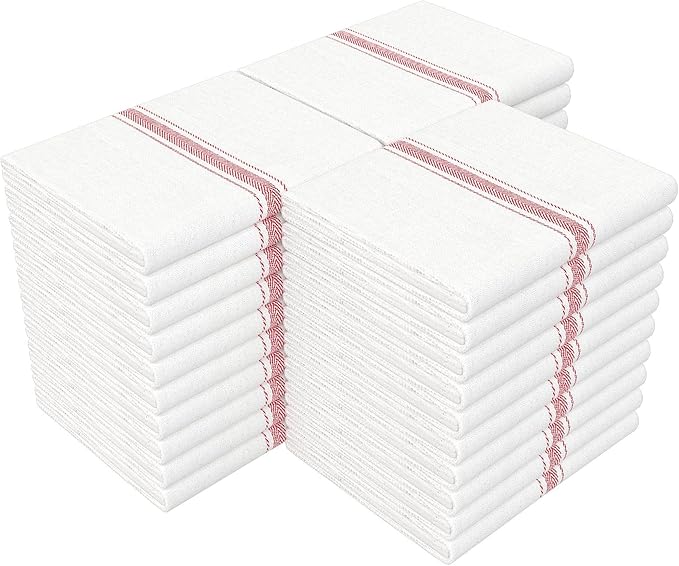 RIVERSTREAM Dish Towels - (Red, 30-Pack) 100% Cotton, 14 x 25 Inches, Super Absorbent, Reusable Cleaning Kitchen Dish Towels Set