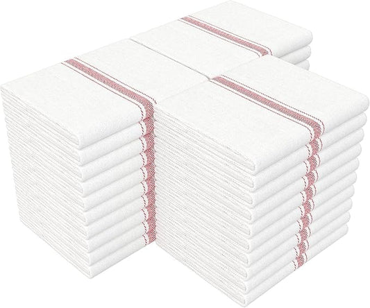 RIVERSTREAM Dish Towels - (Red, 30-Pack) 100% Cotton, 14 x 25 Inches, Super Absorbent, Reusable Cleaning Kitchen Dish Towels Set
