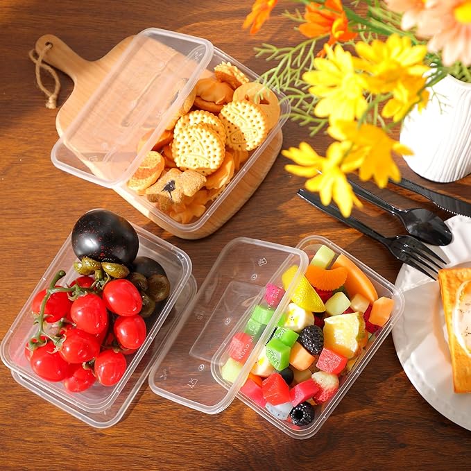 Bokon 100 Pcs Plastic Meal Prep Container with Lid Disposable Clear Lunch Containers Stackable Food Storage Container Box Spill Proof for Salad Snack Microwave Dishwasher Freezer Safe (Multiple Sizes)