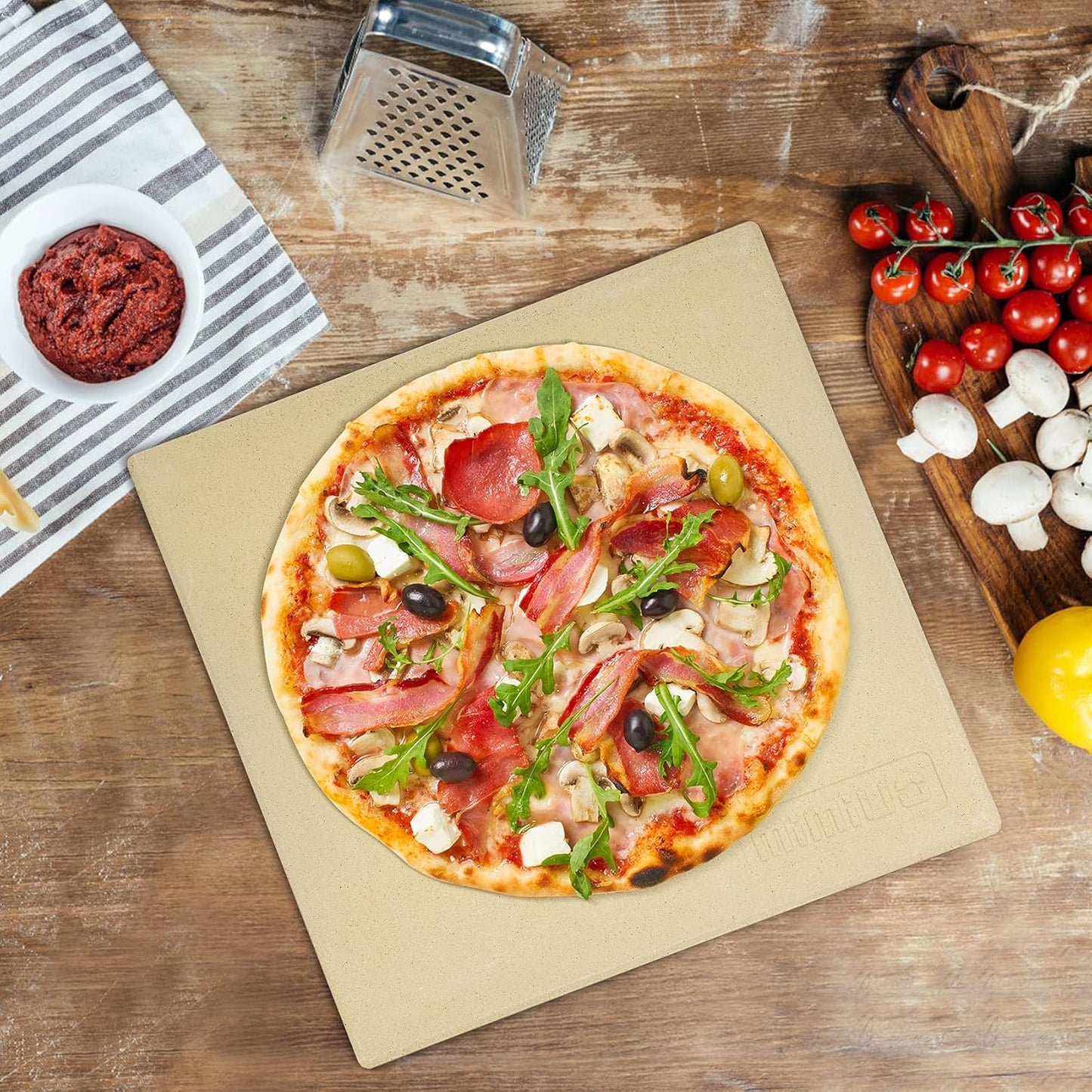 Pizza Stone for Oven and BBQ Grill, 13 inch Square Bread Baking Stone, Heavy Duty Large Ceramic Pizza Pan for Baking Pie Cookie and Cheese