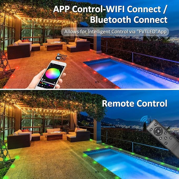 INDARUN φ1.22 Deck Lighting, LED Recessed Deck Lights Outdoor Waterproof, 12V Low Voltage RGB Deck Lamp with Remote, Smart In Ground Landscape Deck Step Lights for Stair, Path, Garden
