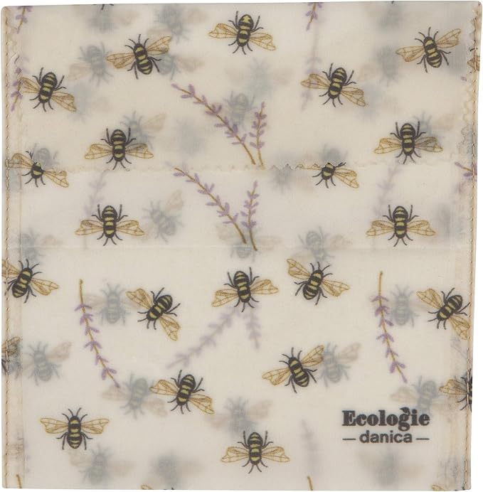 Ecologie by Danica Reusable Beeswax Sandwich Bag Bees, Reusable Food Storage Wrap, W6.5 x L6.5", Set of 2