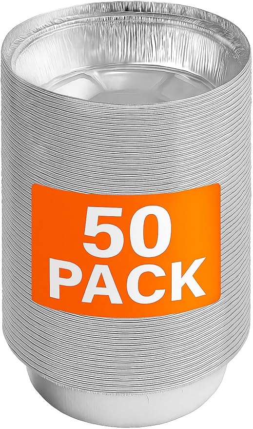 Ruthy's Outlet Round aluminum foil pans Disposable Tray Containers for Storing, Baking, Meal Prep & Reheating | Freezer & Oven Safe, Recyclable (50, 9" Round)