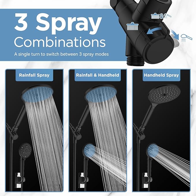 Shower Niche for Shower Wall, High Pressure Rain Shower Head with Handheld Spray Built-in Power Wash, Dual Showerhead with Handheld for Hard Water, Remove Chlorine for Healthier Skin, Hair