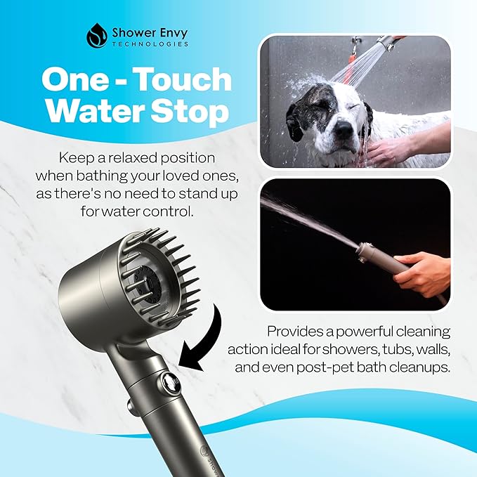 Shower envy Pure X Filtered Shower Head, High Pressure, Multiple Spray Modes, Flow-Pause Lever, Hard Water Purifier