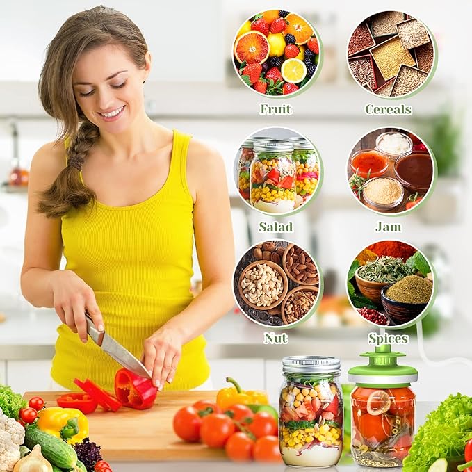 Mason Jar Vacuum Sealer Kit, Vacuum Sealer for jars Canning Sealer and Accessory Hose Mason Jar Attachment with Manual Vacuum Pump and Lid Opener for Wide&Regular Mouth Mason Jars