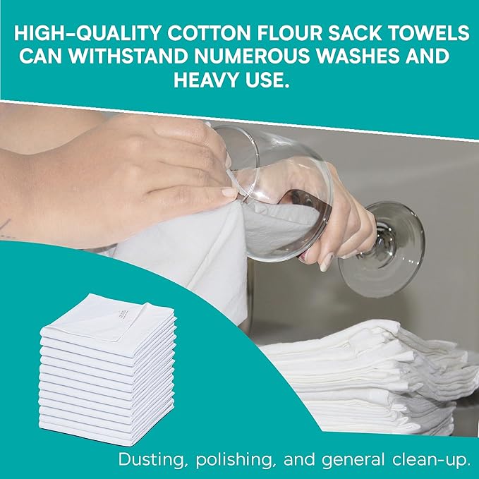Flour Sack Towels 2 Pack 28"x28" | White Cotton Tea Towels for Kitchen, Dish, Baking & Bread Proofing | Blank Towels for Crafts, Embroidery, Printing | Thick, Absorbent, Quick Dry