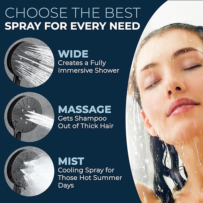 HammerHead Showers® Solid METAL 3-Spray Handheld Shower Head with Long Hose and Holder OIL RUBBED BRONZE - WIDE MASSAGE and MIST Sprays - 1.8 GPM Low Flow Handheld Showerhead -Water Saving Shower Head