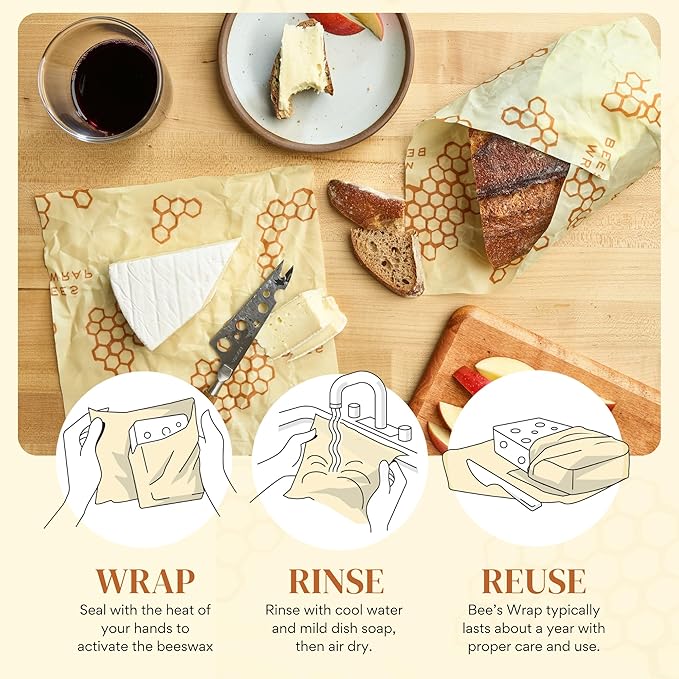 Bee's Wrap Beeswax Wraps for Food - Honeycomb 5 Pack (2L, 3M) Made in USA Reusable & Organic Food Wraps & Bowl Covers - Eco-Friendly Alternative to Aluminum Foil & Plastic Wrap