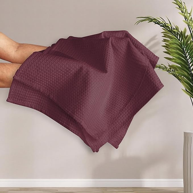Burgundy Wine Waffle Kitchen Towels, 16x26 Inches, Absorbent, and Durable, 100% Cotton, Reusable, Quick Drying, Ideal for Drying Dishes, Cleaning, Multipurpose Use, 4 Pack