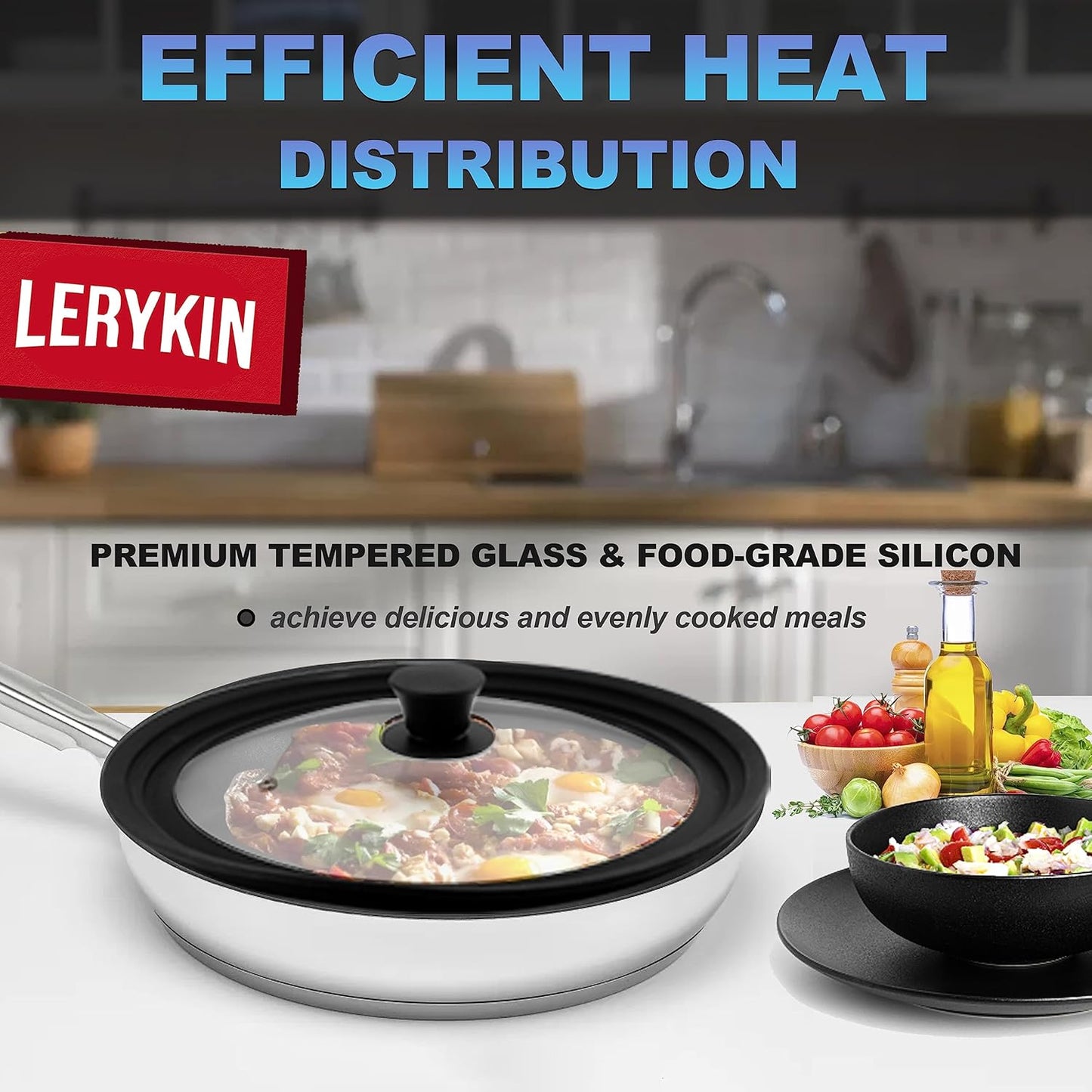 Tempered Glass Lid - Universal Lid with Heat Resistant Silicone Rim for Pots, Pans and Skillets - Pan Cover Replacement Lid Fits 10", 11" and 12" Diameter Cookware