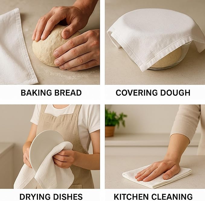 Flour Sack Towels | Tea Towel for Crafts| Kitchen | Dish | Cotton Blank Towel for Embroidery| Baking Bread Proofing Linen Cover| Thick Absorbent Quick Dry | 6 Pack 28"x28" Natural