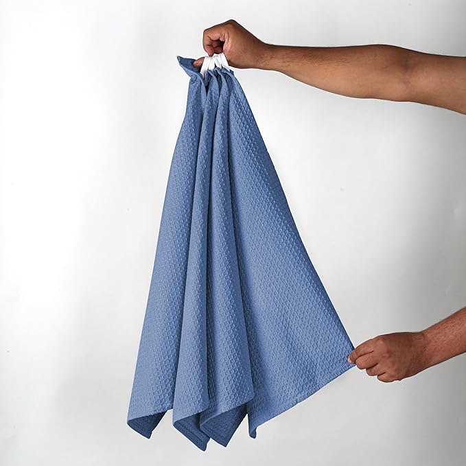 Sky Blue Waffle Kitchen Towels, 16x26 Inches, Absorbent, Durable, 100% Cotton, Soft, Quick Drying, Machine Washable, Perfect for Drying Dishes, Multipurpose Towels, Everyday Use, 4 Pack