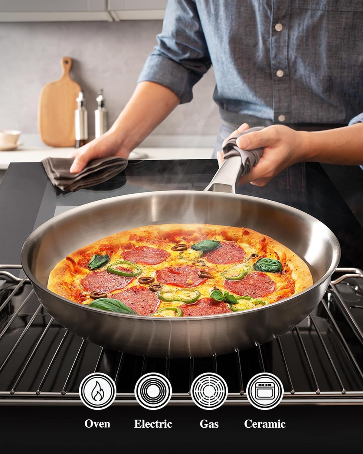 Tri-Ply Stainless Steel Frying Pans Set,PFOA&PTFE Free Skillets,Chef's Pan Set(8+10+12inch) Frying Pans for cooking,Induction Cookware Sets,Dishwasher and Oven Safe Kitchen set