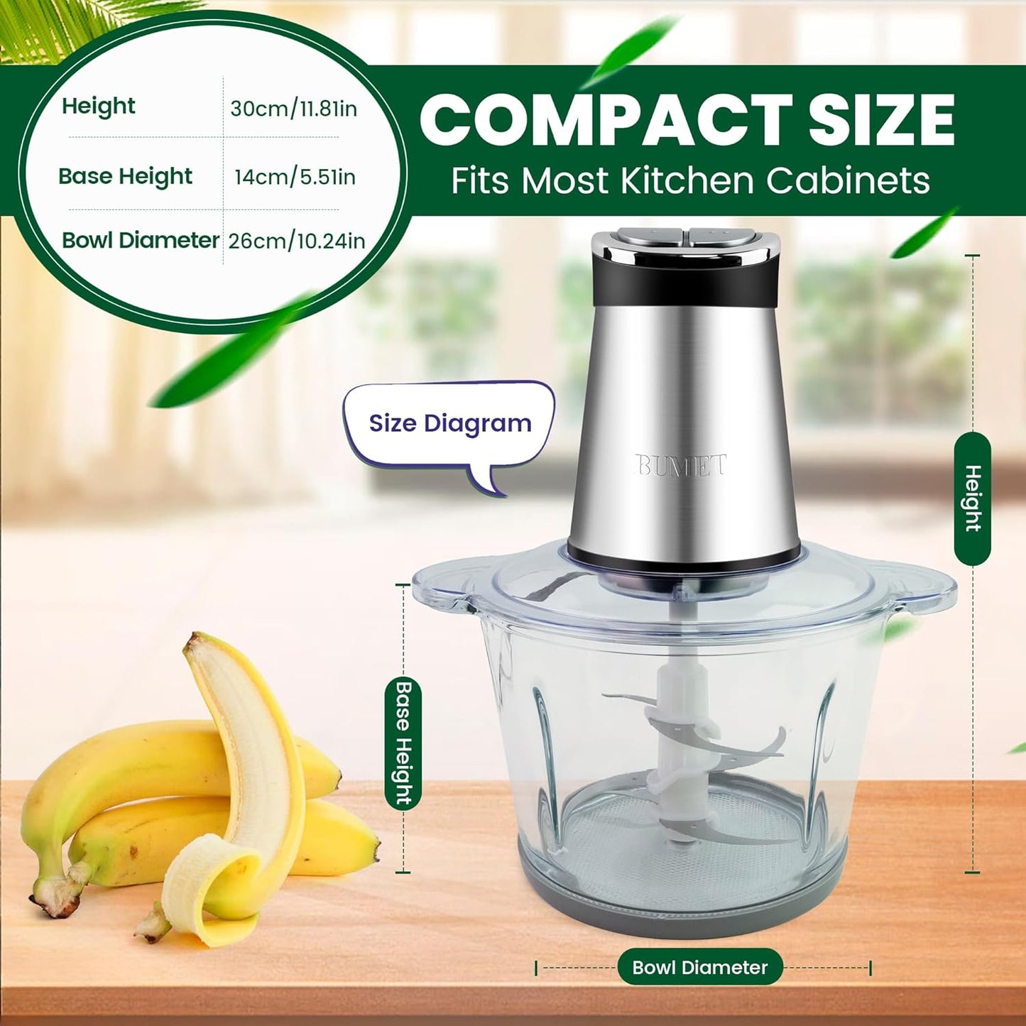 Electric Food Processor Meat Grinder 800W 2x12cups LED Timer Electric Food Chopper Vegetable chopper 3 layers 6 blades for Mincing Puree for home use kitchen aid for pet food,baby food by BUMET