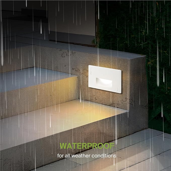 ASD LED Recessed Step Light Fixture, Dusk to Dawn Outdoor Stair Tread Lighting | 3CCT, Photocell, Waterproof, ETL Listed | 3W 120LM 3000K-5000K 120V | Staircase Hardwired Illumination | White, 4 Pack
