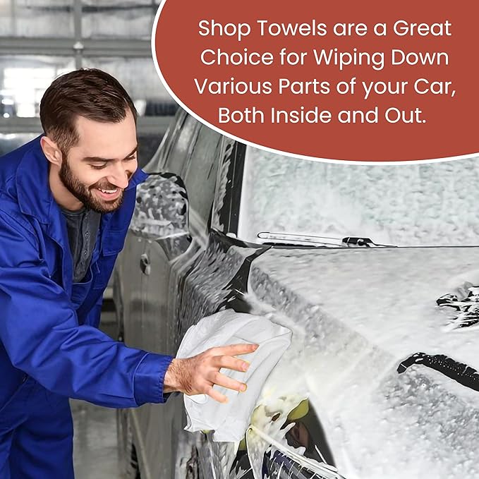 Shop Towels| Multipurpose Commercial and Residential shop cleaning| Car Wash, Polish, Housewares, Microwave, Coffee Machine, Restaurant, Bathrooms, Electronics, Auto Garage | 50 Pack 14"x12" White