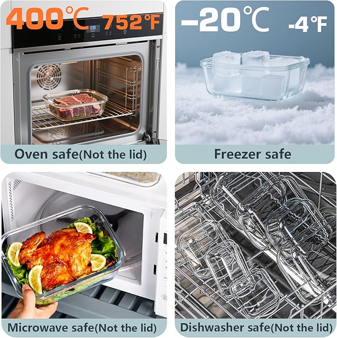 12 Pack Glass Food Storage Container Set with Snap Locking Lids Airtight, Stackable Borosilicate Glass Meal Prep Containers, Microwave, Oven, Freezer and Dishwasher Safe (Gray)