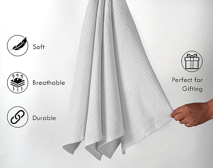 White Waffle Dishcloths, 12"x12", 100% Cotton, Soft, Absorbent, Durable, Quick Drying, Reusable, and Machine Washable, Ideal for Drying Dishes, Cleaning, Multipurpose Towels, Set of 12